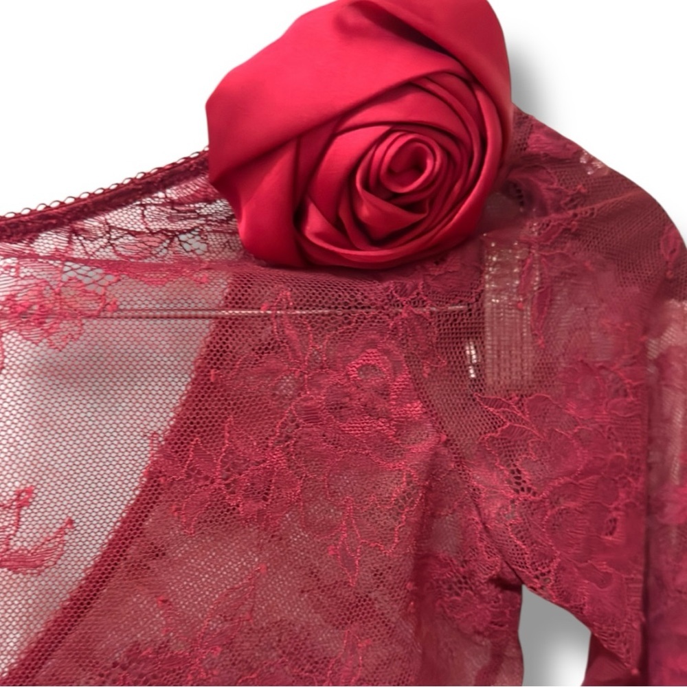 Parade | NWOT Women’s Red Floral Sheer Lace Long-Sleeve Bodysuit (size XS) - Picture 4 of 10